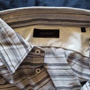 D'Urban - black, grey, and white striped small short sleeve polo